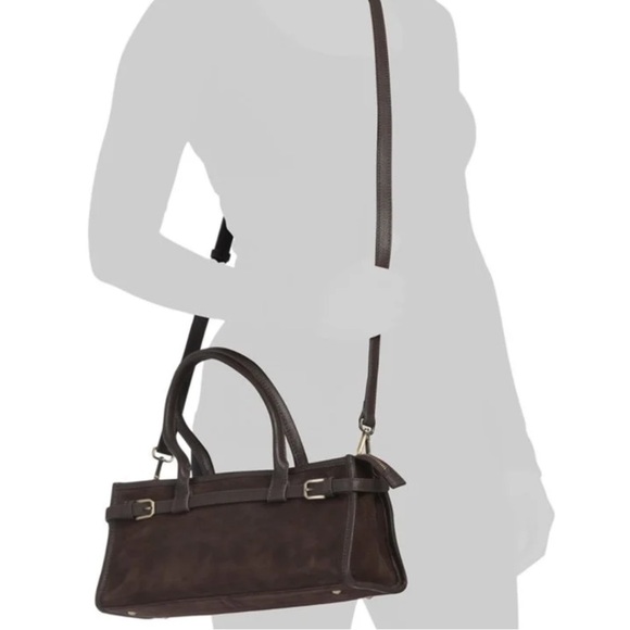 NWT Suede Genuine Leather Chocolate Dark Brown East West Bag Made in India New - Picture 4 of 15